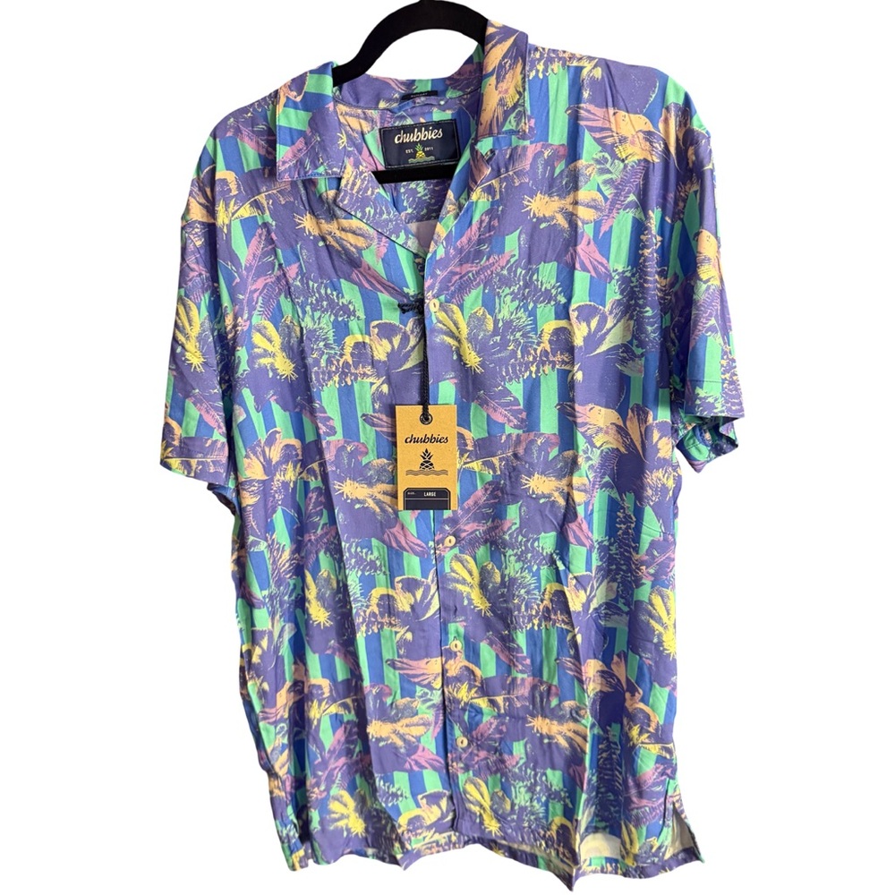 CHUBBIES BUTTON UP Men's Shirt- Linen Blend- Short Sleeve - Large - NWT